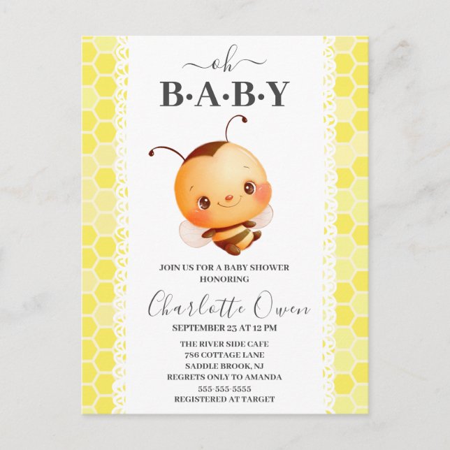  Oh Baby Bumblebee Baby Shower Invitation Postkarte (Vorderseite)