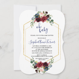 Oh BABY Burgundy Floral Gold Hexagon Baby Dusche Einladung