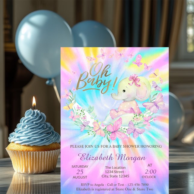 Oh Baby Butterflies Elephant Tie DyeBaby Shower    Einladung (Von Creator hochgeladen)