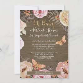 Oh Baby Butterfly Floral Rustic Wood Baby Dusche Einladung
