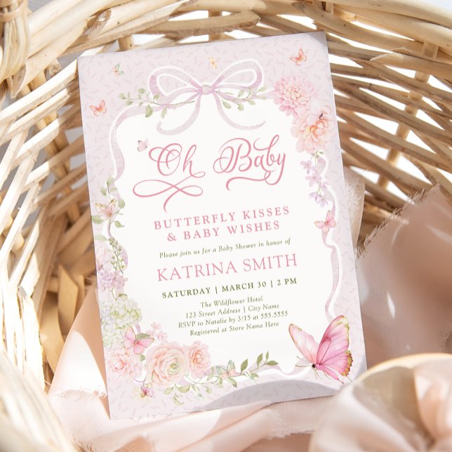 Oh Baby Butterfly Kisses Pink Baby Shower Einladung (Von Creator hochgeladen)
