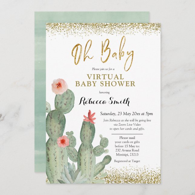 Oh Baby Cactus Virtual Baby Shower Einladung (Vorne/Hinten)