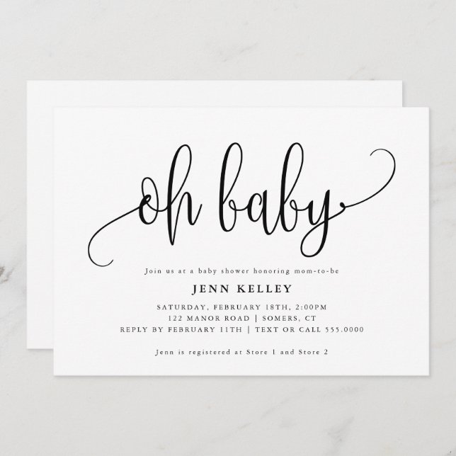 Oh Baby Calligraphy Baby Shower Einladung (Vorne/Hinten)