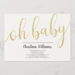 Oh Baby Calligraphy Gold Glitzer Girl Baby Dusche Einladung