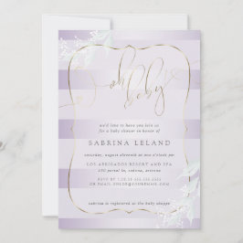 OH Baby! Calligraphy Ombré Lilac Stripes Einladung