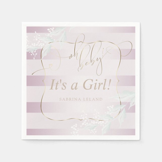 OH Baby! Calligraphy Ombré Rose Rosa Streifen Serviette (Vorderseite)