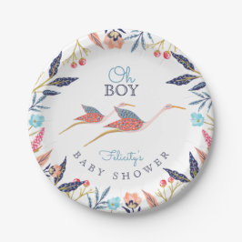 Oh Baby | Chic Floral Botanical Stork Baby Shower Pappteller