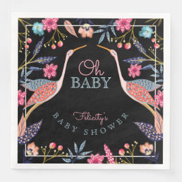 Oh Baby | Chic Floral Botanical Stork Baby Shower Serviette