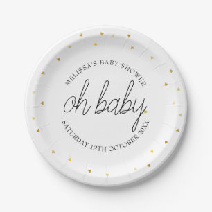 Oh Baby Chic Script Gold Heart Baby Dusche Pappteller