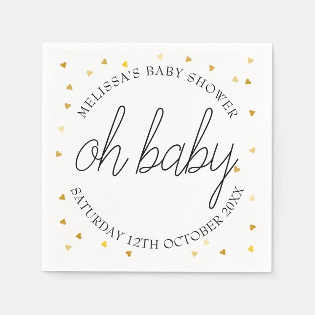 Oh Baby Chic Script Gold Heart Baby Dusche Serviette (Vorderseite)