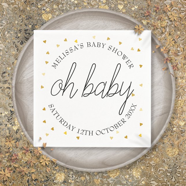 Oh Baby Chic Script Gold Heart Baby Dusche Serviette (Oh Baby Chic Script Gold Heart Baby Shower Napkins)