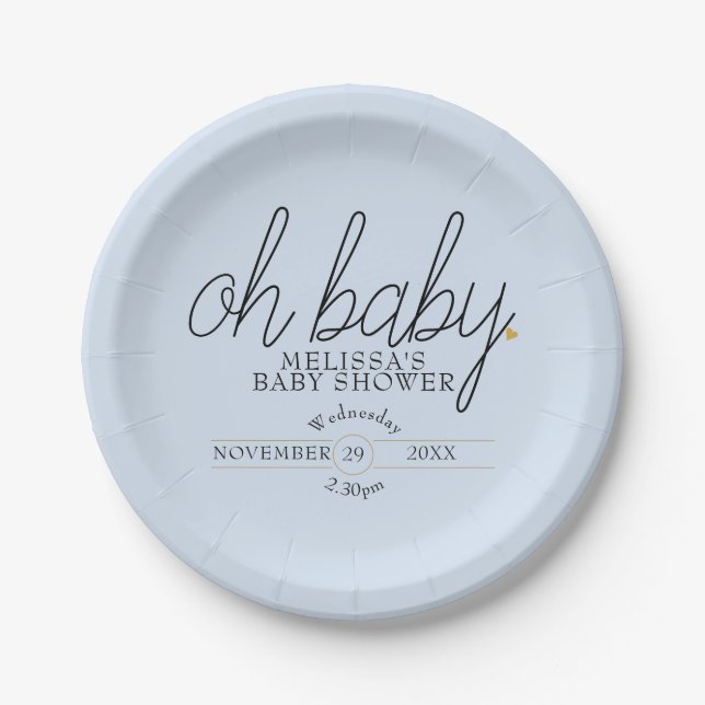Oh Baby Chic Script Gold Liebe Heart Baby Dusche Pappteller (Vorderseite)