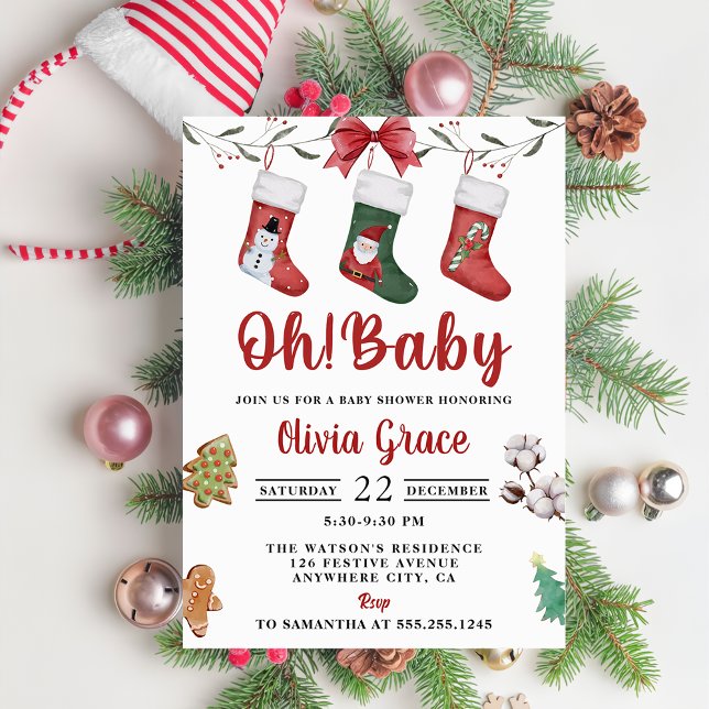 Oh, Baby! Christmas Sock Baby Dusche Party Einladung (Von Creator hochgeladen)