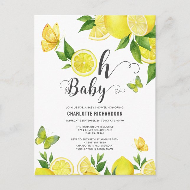 Oh Baby Citrus Lemon Baby Dusche Custom Einladung Postkarte (Vorderseite)