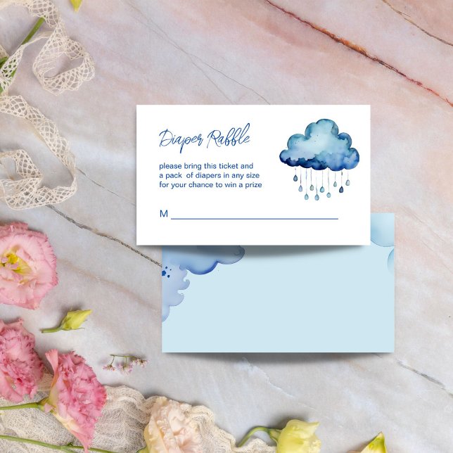 Oh Baby Cloud Baby Dusche Windel-Gewinnspiel Begleitkarte (Oh Baby cloud baby shower diaper raffle Enclosure Card cute whimsical blue cloud with raindrops)