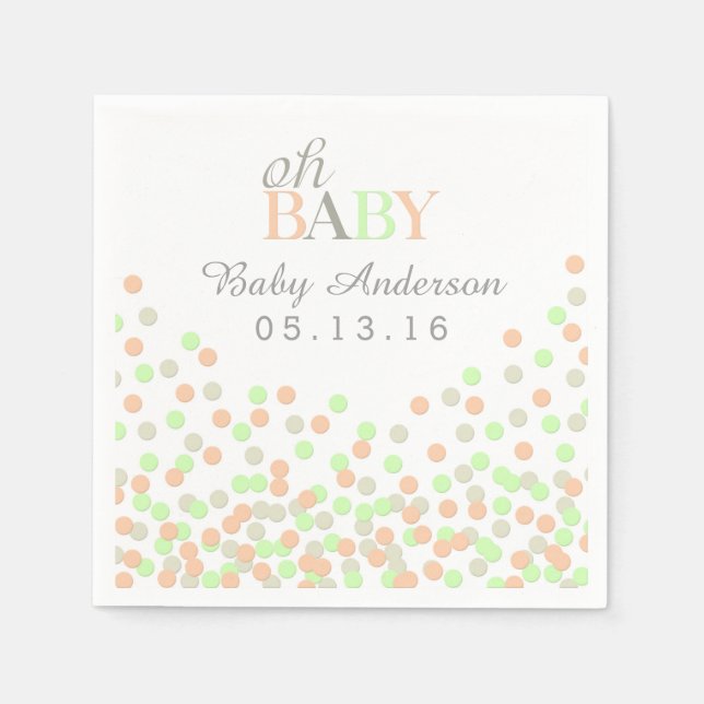 Oh Baby Confetti Baby Shower Napkin | Korallenminz Serviette (Vorderseite)