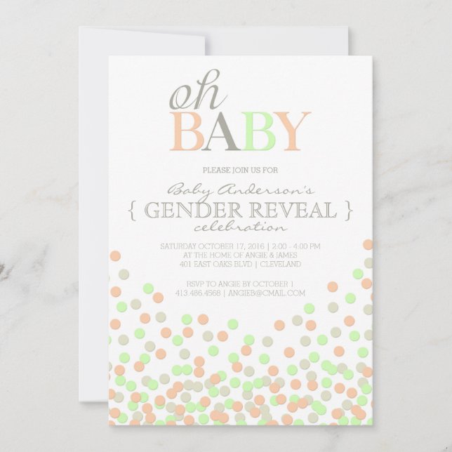 Oh Baby Confetti Gender Reveal Party | Korallenmin Einladung (Vorderseite)