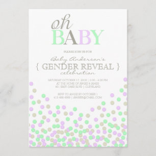 Oh Baby Confetti Gender Reveal Party   Lila Aqua Einladung