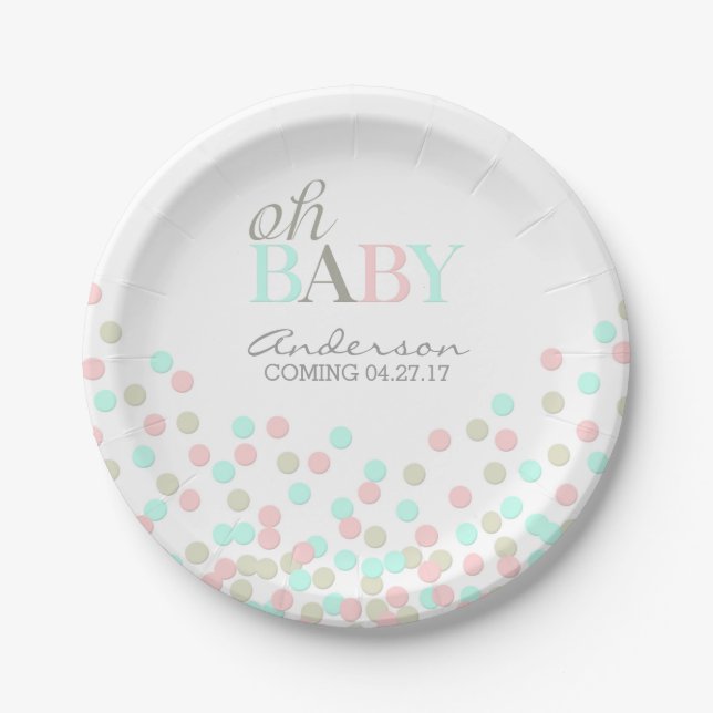 Oh Baby Confetti Gender Reveal Party | Rosa Blau Pappteller (Vorderseite)