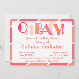 Oh Baby Coral Modern Typografy Baby Shower Einladung