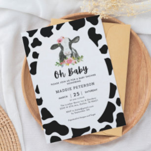 Oh Baby Cow Thema Mädchen Dusche Einladung