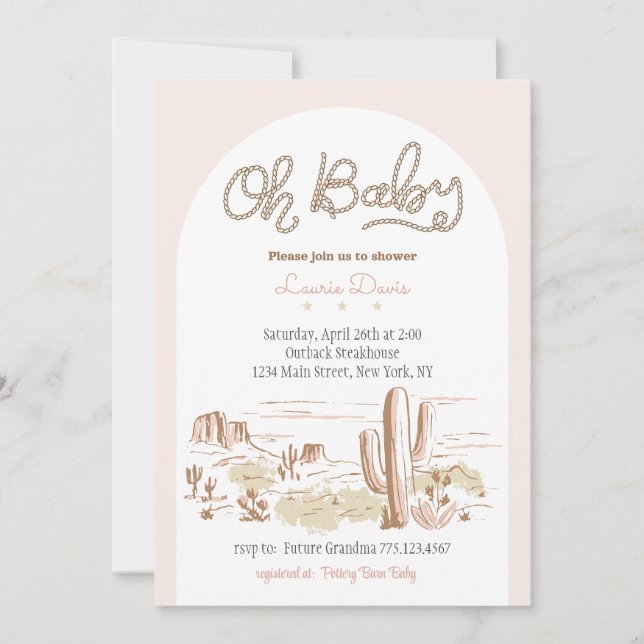 Oh Baby Cowgirl Shower Invitation Einladung (Vorderseite)
