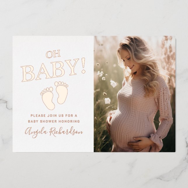 Oh Baby Custom Foto Babydusche Folieneinladung (Vorderseite)