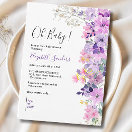Oh Baby, Cute Baby Shower Purple Spring Flowers Einladung