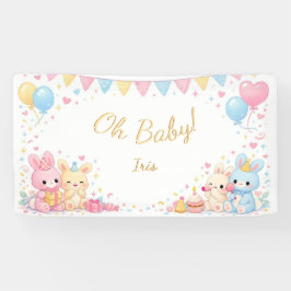 Oh Baby, Cute Bunny Pastel Gender Neutral Shower Banner