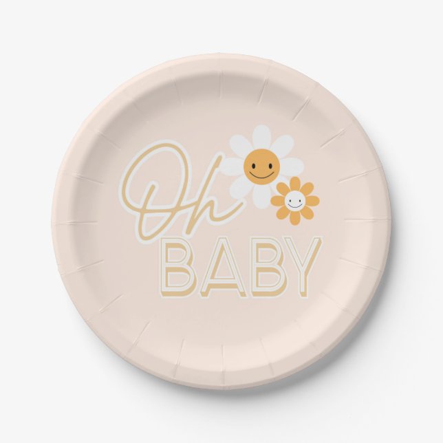 Oh Baby, Daisy, Hippie-Babydusche Pappteller (Vorderseite)
