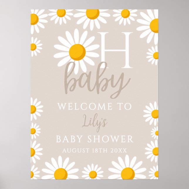 Oh Baby Daisy Neutral Baby Dusche Begrüßungszeiche Poster (Vorne)