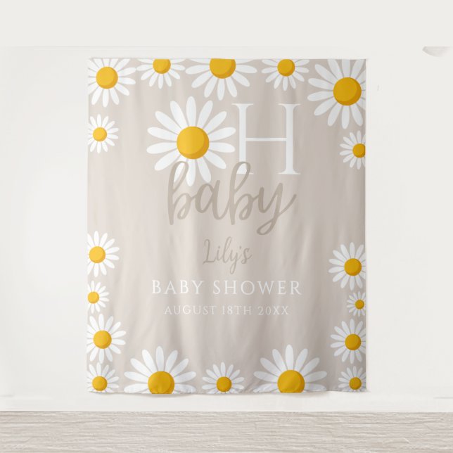 Oh Baby Daisy Neutral Baby Dusche Foto Hintergrund Wandteppich (Vorderseite)