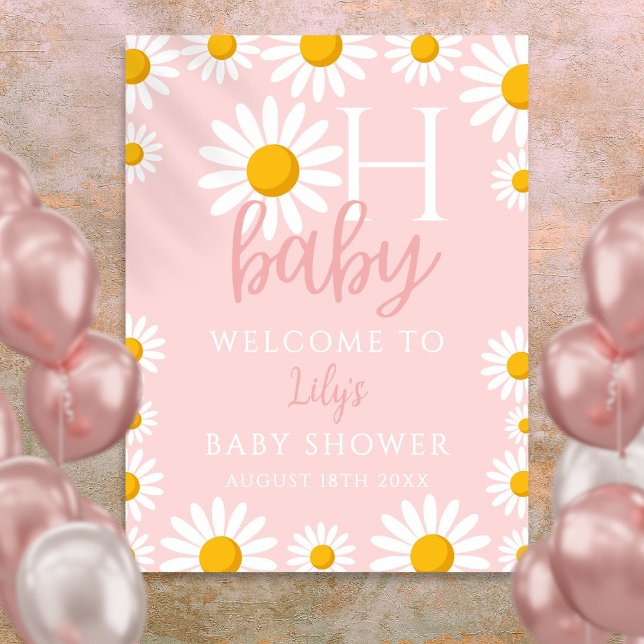 Oh Baby Daisy Pink Baby Dusche Begrüßungszeichen Poster (Oh Baby Daisy Pink Baby Shower Welcome Sign)