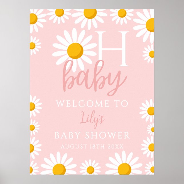 Oh Baby Daisy Pink Baby Dusche Begrüßungszeichen Poster (Vorne)