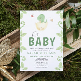 Oh Baby Dinosaur Girl Green Watercolor Dusche Einladung