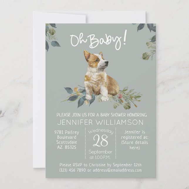Oh, Baby! Dog Baby Shower Corgi Welpeneinladung Einladung (Vorderseite)