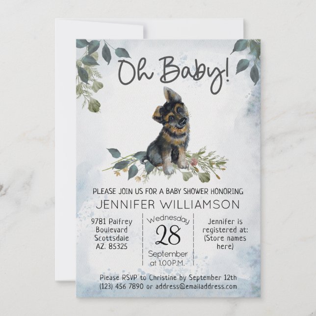 Oh, Baby! Dog Baby Shower German Shepherd Einladung (Vorderseite)