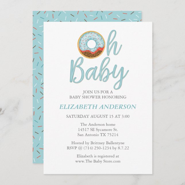 Oh Baby Donut Boy Babydusche Einladung (Vorne/Hinten)