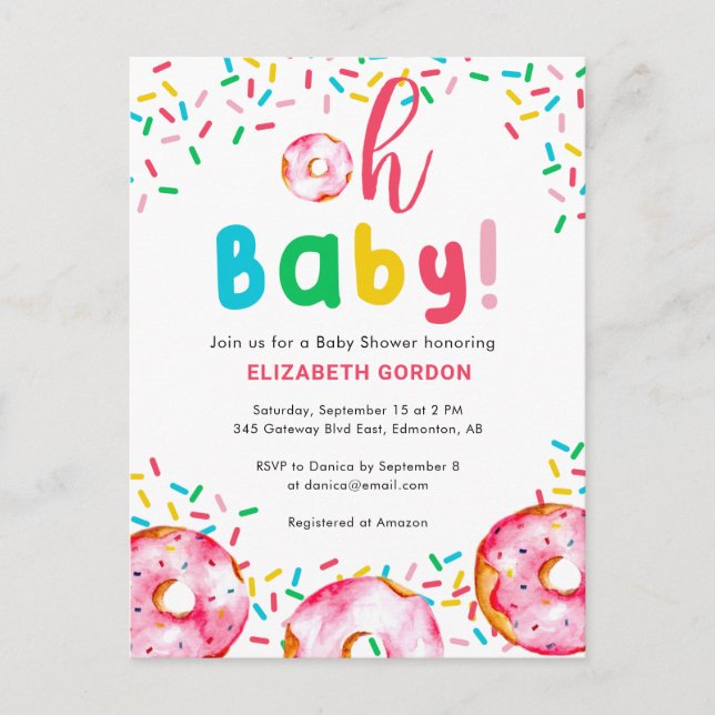 Oh Baby Donut Dusche Niedlicher Regenbogen Postkarte (Vorderseite)