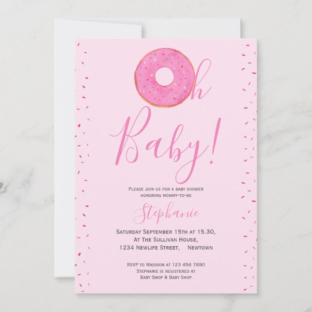 Oh Baby Donut Sprinkle Girl's Baby Shower Einladung (Vorderseite)