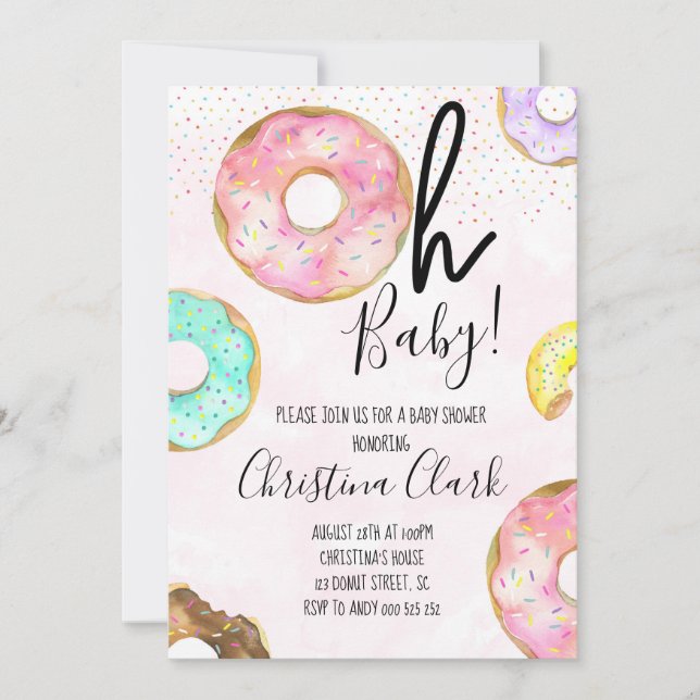 Oh Baby Donut Theme Babydusche Einladung (Vorderseite)