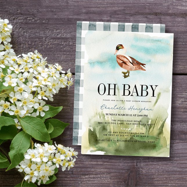 Oh Baby Duck/Mallard Watercolor Boy Babydusche Einladung (Von Creator hochgeladen)