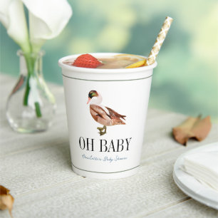 Oh Baby Duck/Mallard Watercolor Boy Babydusche Pappbecher