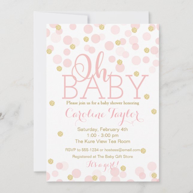 Oh Baby Dusche Einladung Pink Gold Glitzer (Vorderseite)