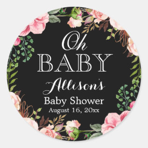 Oh Baby Dusche Moderne romantische Blumendekor Runder Aufkleber