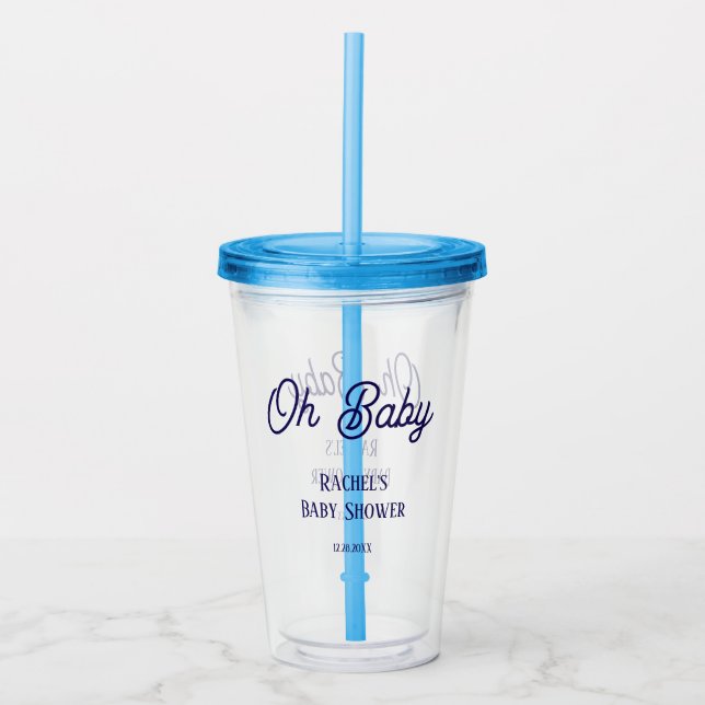 Oh Baby Dusche Navy Blue Script Geschenk Gefallen Acryltrinkbecher (Vorderseite)