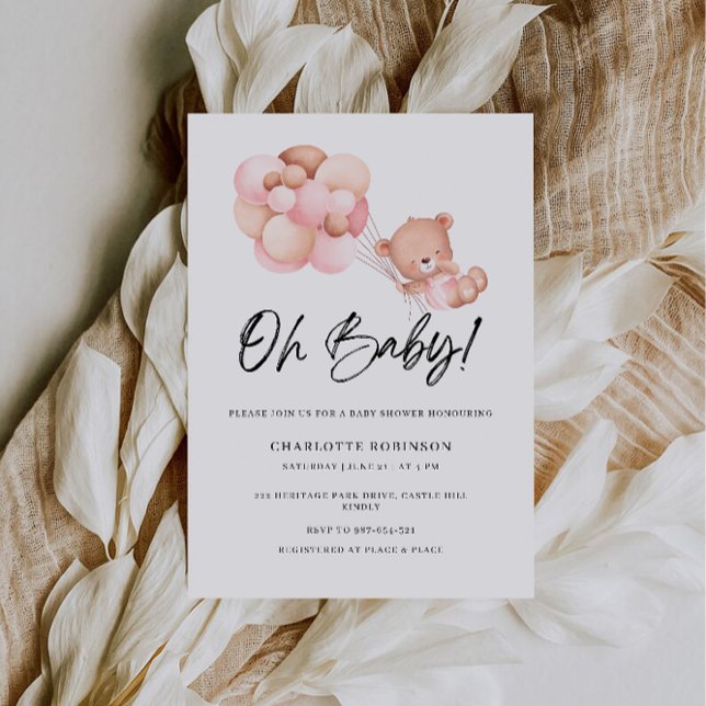 Oh Baby Dusche Pink Teddy Bären Ballon Einladung (Oh Baby Shower Pink Teddy Bear Balloon Invitation)