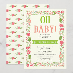 Oh Baby Duschkoralle pink schöne Blumengrenze Einladung