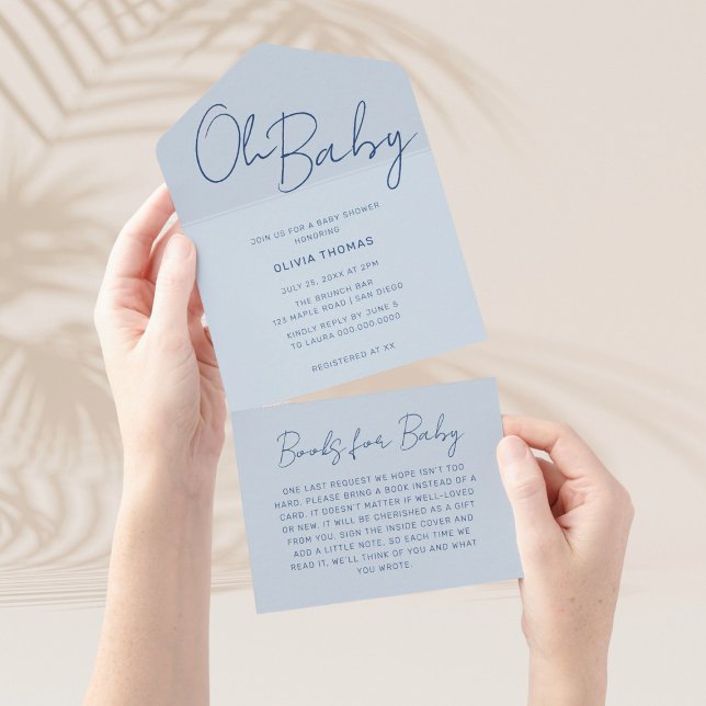 Oh Baby Dusty Blue Minimal Baby Dusche All In One Einladung (Von Creator hochgeladen)
