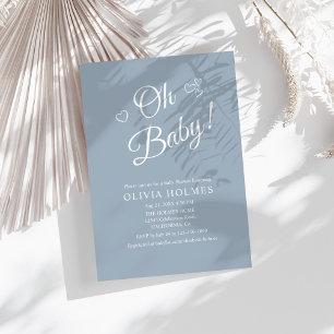 "Oh Baby" Dusty Blue Modern Minimalistisch Baby Sh Einladung